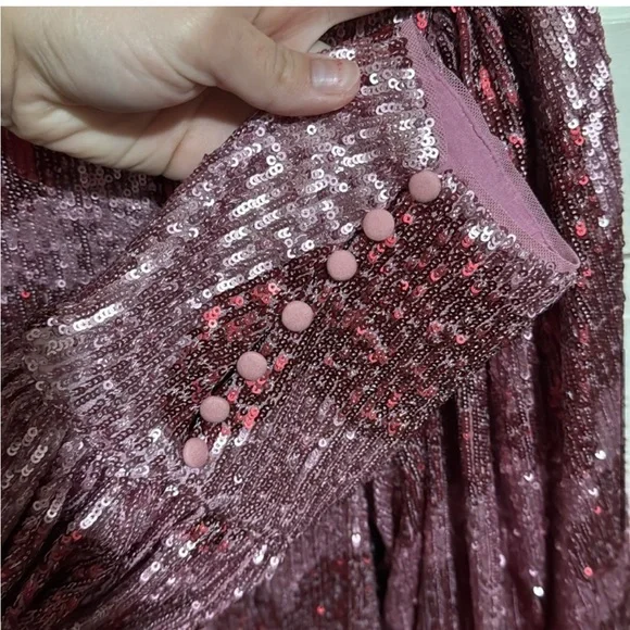 Farm Rio Hearts Sequin Long Puff Sleeve Mini Dress Sz M NWT - Picture 8 of 16